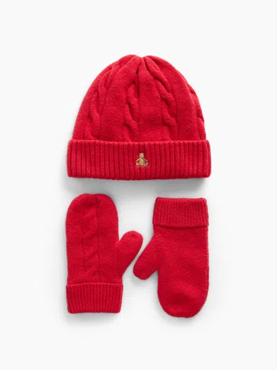 Gap Baby & Toddler Cashsoft Cable-knit Beanie & Mittens Set In Modern Red