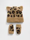 Gap Baby & Toddler Cashsoft Leopard Beanie & Mittens Set In Brown
