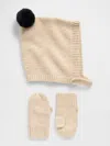 Gap Baby & Toddler Cashsoft Pom Hat & Mittens Set In Brown