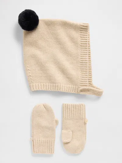Gap Baby & Toddler Cashsoft Pom Hat & Mittens Set In Brown