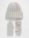 Gap Baby & Toddler Cashsoft Rib Beanie & Mittens Set In Gray