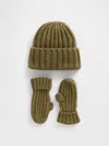 Gap Baby & Toddler Cashsoft Rib Beanie & Mittens Set In Green