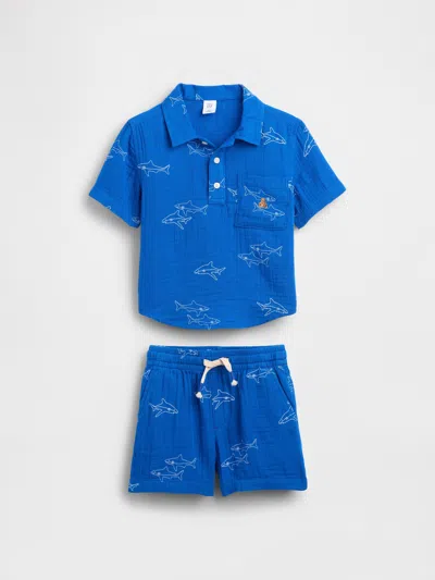 Gap Baby & Toddler Cotton Gauze Polo Shirt Outfit Set In Gray