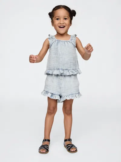 Gap Baby & Toddler Crinkle Gauze Denim Ruffle Set In Light Wash