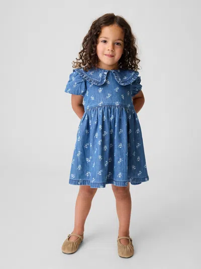 Gap Baby & Toddler Denim Collared Floral Dress In Blue