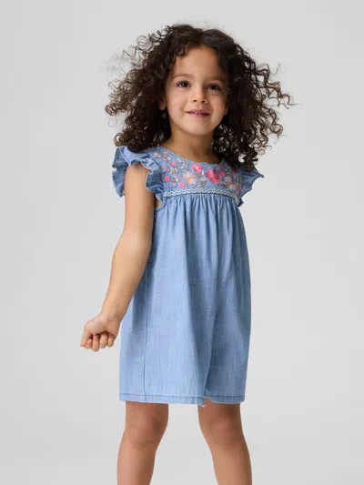 Gap Baby & Toddler Denim Embroidered Yoke Romper In Blue