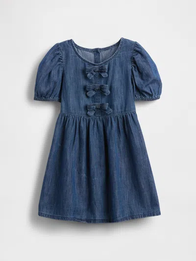 Gap Baby & Toddler Denim Puff-sleeve Bow Dress In Blue