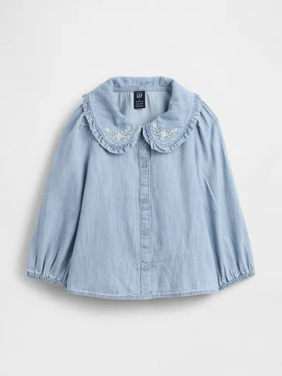Gap Baby & Toddler Denim Ruffle Collar Shirt In Blue