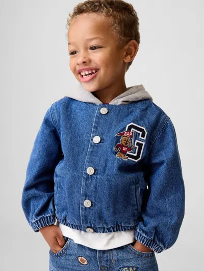 Gap Baby & Toddler Denim Varsity Bomber Jacket In Medium Wash