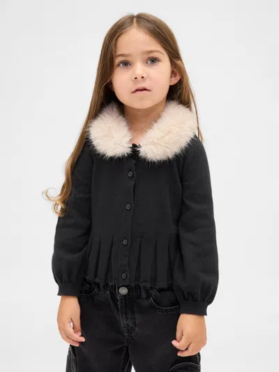 Gap Baby & Toddler Faux Fur Collar Cardigan In Black
