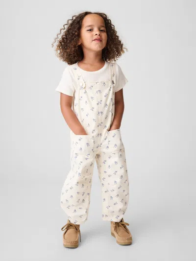 Gap Baby & Toddler Floral Denim Horseshoe Overalls In Ivory Frost