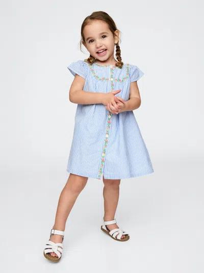 Gap Baby & Toddler Flutter-sleeve Shirtdress In Blue Stripe