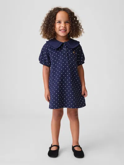 Gap Baby & Toddler French Terry Collared Print Dress In Navy Polka Dot