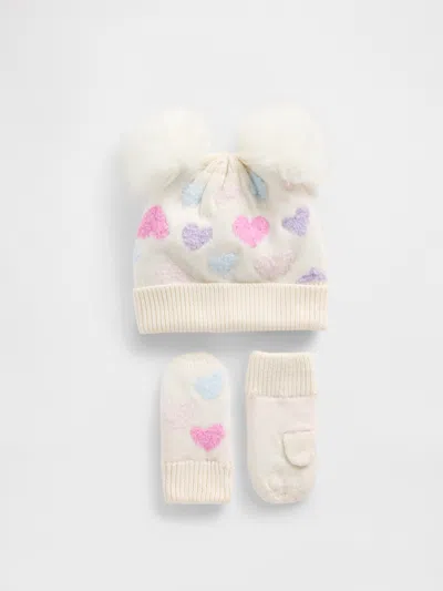Gap Baby & Toddler Heart Pom Beanie & Mittens Set In Red