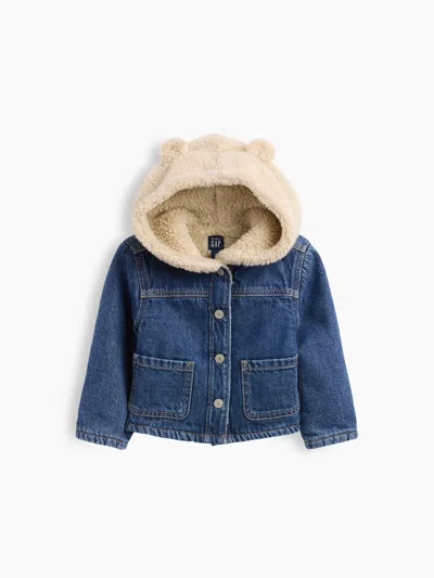 Gap Baby & Toddler Hooded Sherpa & Denim Jacket In Blue