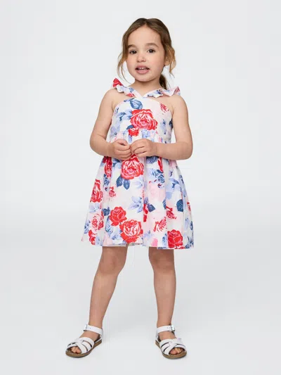 Gap Baby & Toddler Linen-cotton Flutter V-neck Dress In Red Blue Roses
