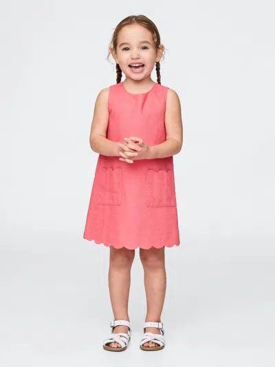 Gap Baby & Toddler Linen-cotton Scalloped Shift Dress In Fresh Coral Pink