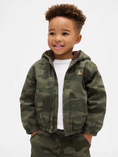 Gap Baby & Toddler Sherpa-lined Hooded Camo Denim Jacket In Brown