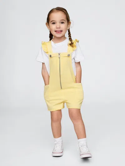 Gap Baby & Toddler Ultrasoft Ruffle Denim Shortalls In Pale Banana Yellow