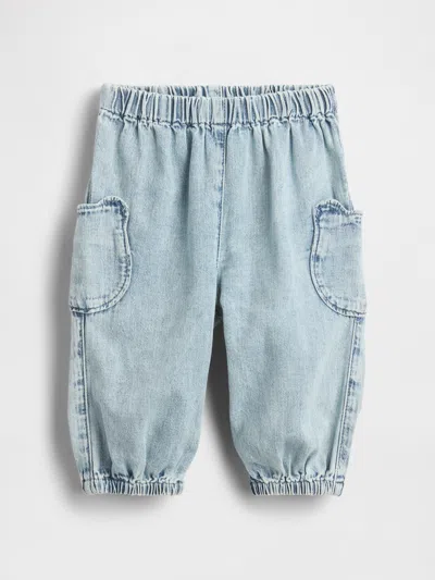 Gap Kids' Baby Bear Pocket Denim Joggers In Gray