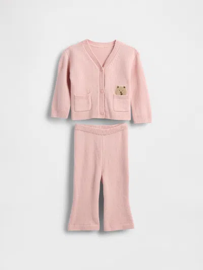 Gap Baby Cashsoft Bear Pocket Cardigan Sweater Set In Pink
