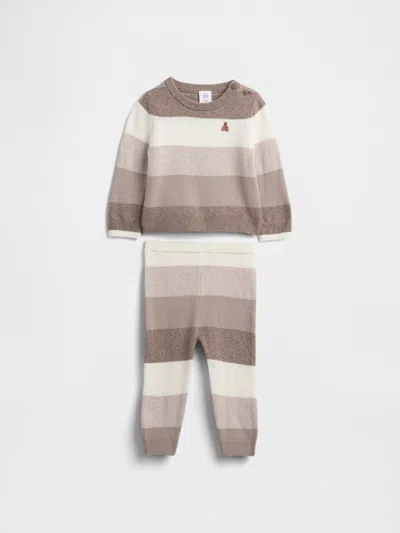Gap Kids' Baby Cashsoft Stripe Sweater Outfit Set In Brown