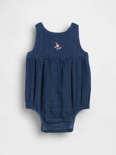 Gap Baby Cotton Gauze Denim Bubble Bodysuit In Blue