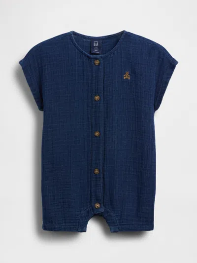Gap Kids' Baby Cotton Gauze Denim Shorty One-piece In Blue