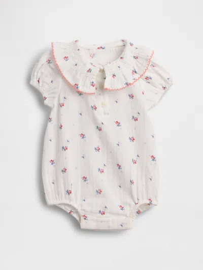 Gap Baby Cotton Gauze Floral Collared Bodysuit In White