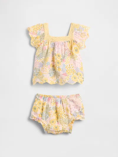Gap Baby Cotton Gauze Floral Outfit Set In Green