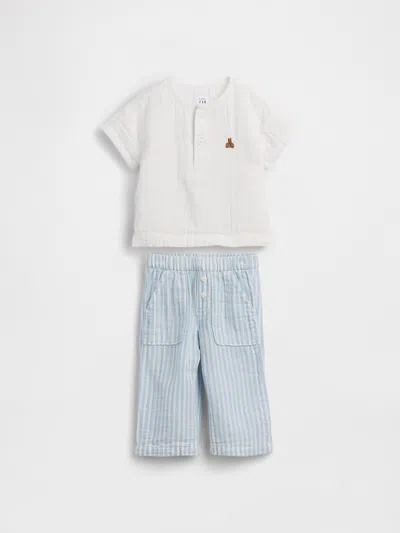 Gap Baby Cotton Gauze Henley Outfit Set In Blue