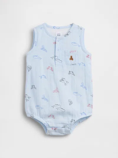 Gap Kids' Baby Cotton Gauze Henley Pocket Tank Bodysuit In Blue