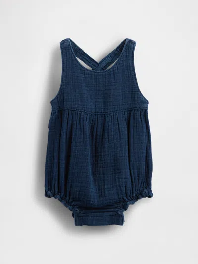 Gap Baby Crinkle Gauze Denim Bubble Shorty One-piece In Blue