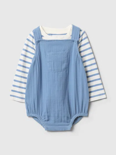 Gap Baby Crinkle Gauze Overall Set In Soft Cornflower Blue