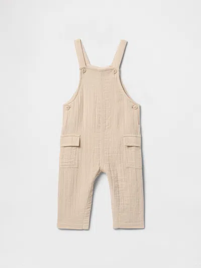 Gap Kids' Baby Crinkle Gauze Overalls In Bedrock Beige