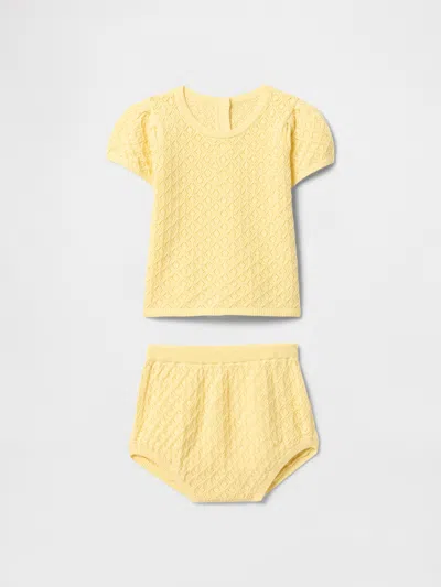 Gap Baby Crochet Outfit Set In Pale Banana Yellow