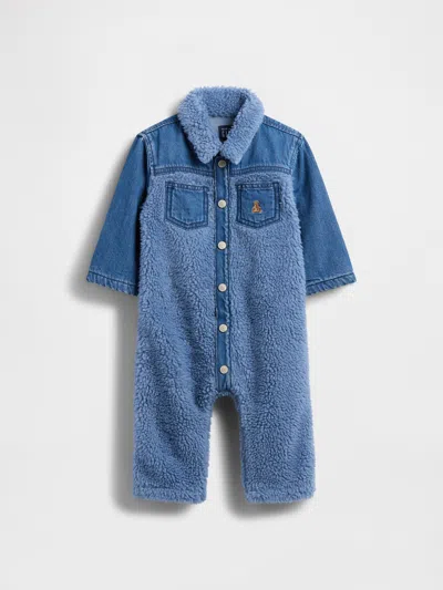 Gap Kids' Baby Denim & Sherpa One-piece In Blue