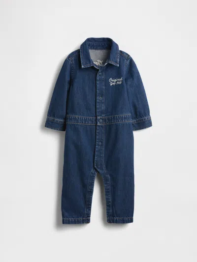 Gap Kids' Baby Denim Bear Logo Coveralls In Blue