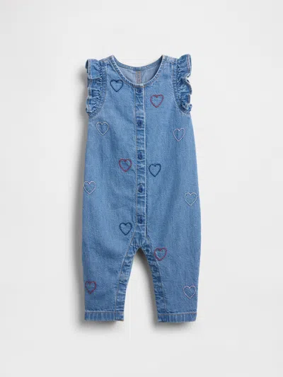 Gap Kids' Baby Denim Embroidered Heart One-piece In Blue