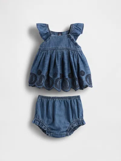 Gap Baby Denim Eyelet Outfit Set In Medium Wash