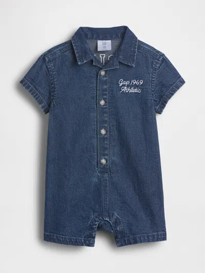 Gap Kids' Baby Denim  Logo Shorty One-piece In Blue