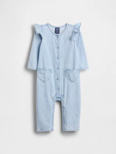 Gap Kids' Baby Denim Heart Pocket One-piece In Blue