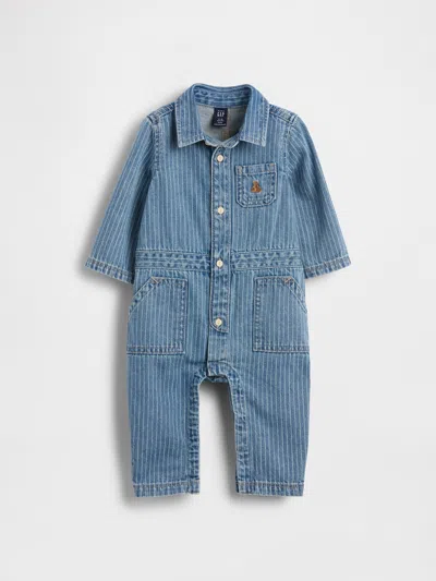 Gap Kids' Baby Denim Stripe Utility One-piece In Blue