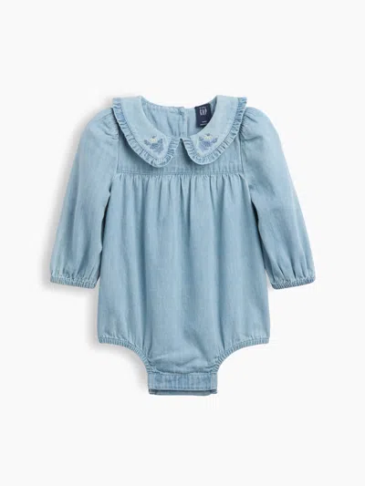 Gap Baby Embroidered Denim Bubble Bodysuit In Blue
