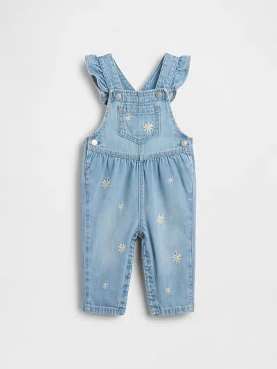 Gap Baby Embroidered Floral Denim Overalls In Blue