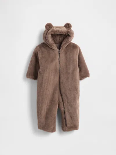 Gap Kids' Baby Faux Fur Bear Hooded One-piece In Brown