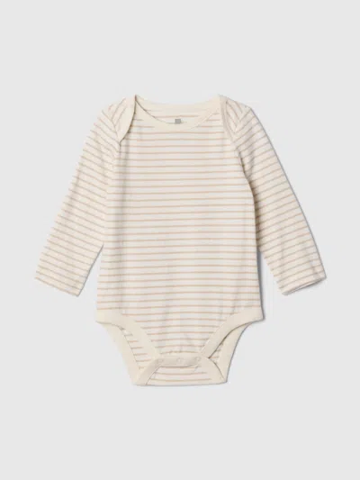 Gap Kids' Baby First Favorites Organic Cotton Bear Bodysuit In Bedrock Beige Stripe