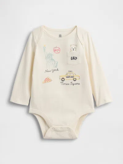 Gap Kids' Baby First Favorites Organic Cotton Nyc Logo Pocket Bodysuit In Neutral