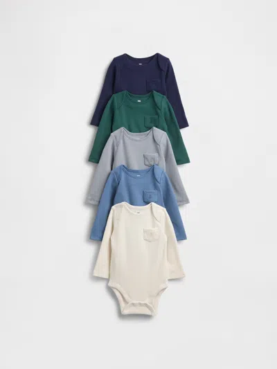 Gap Kids' Baby First Favorites Softspun Waffle Pocket Bodysuit (5-pack) In Blue