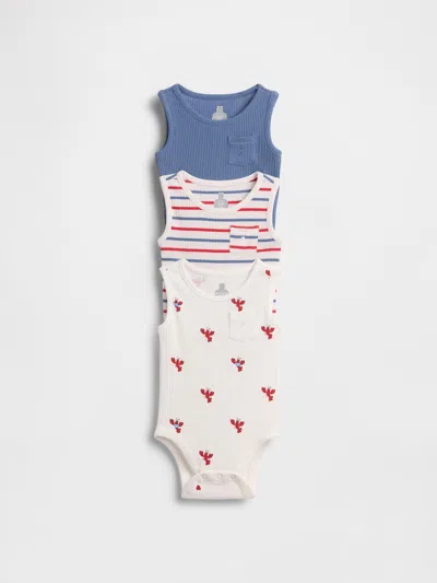 Gap Baby First Favorites Tinyrib Pocket Tank Bodysuit (3-pack) In Blue
